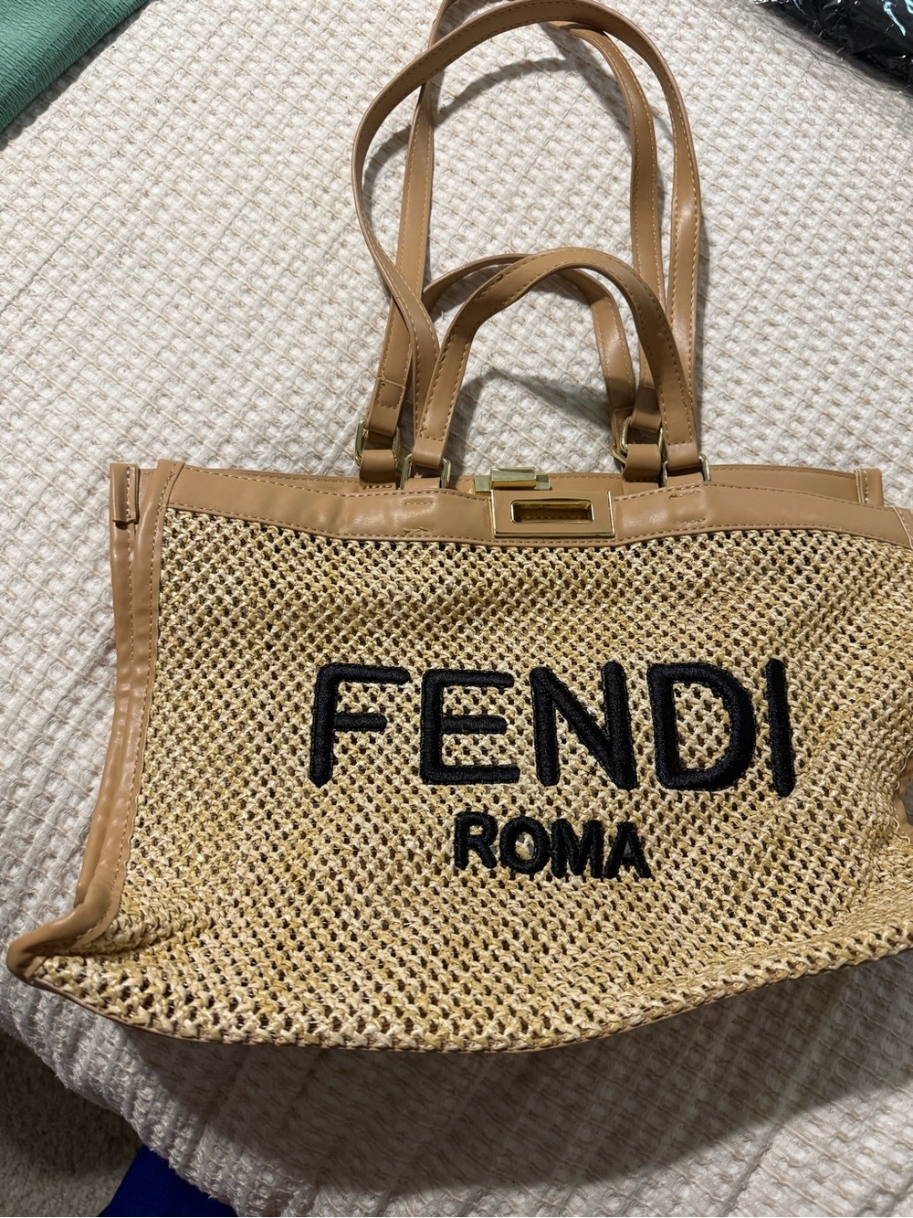 Dup Beige Woven Tote Bag
